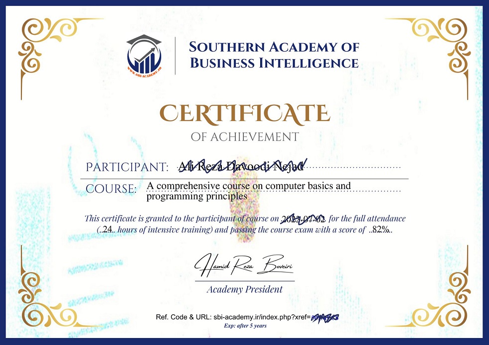 sbi-academy.ir sample certificate